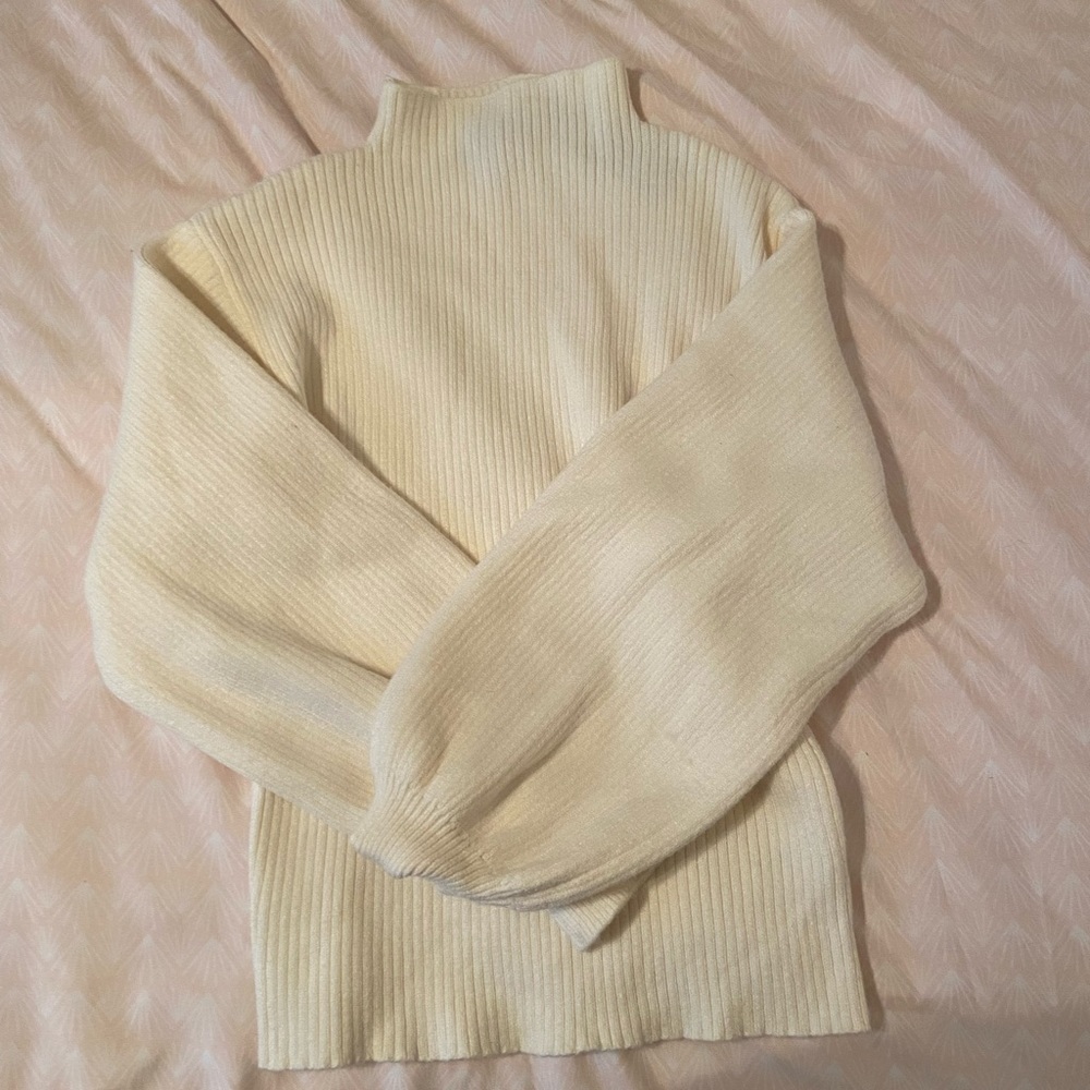 NWT Lulu’s Autumn Feeling Ivory Mock Neck Balloon Sleeve Sweater